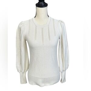 Lauren Ralph Lauren Black Label Marmie Puff-Sleeve Pointelle Sweater Ivory Sz S